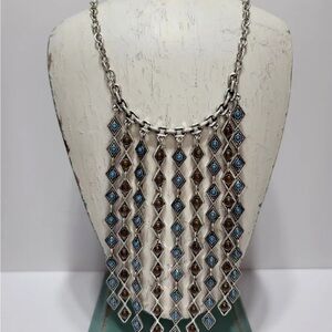 Premier Designs Fringe Western Style Reversible  Silver Necklace